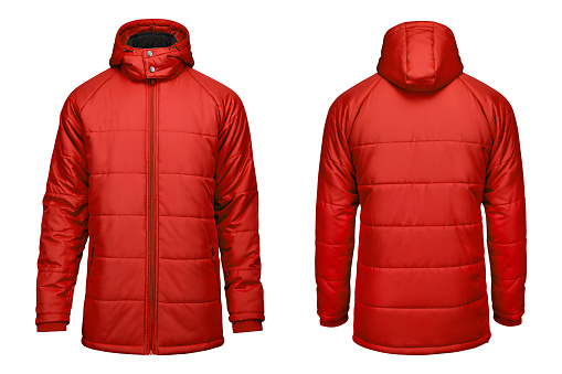 Fashion winter red jacket,  clipping path isolated white background.
