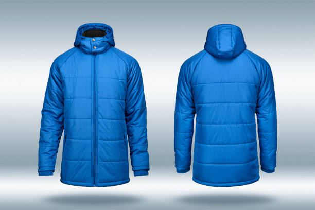 istock Fashion winter blue jacket, on gray background. 902786366