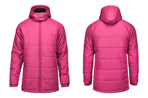 fashion winter pink jacket, clipping path isolated on white background