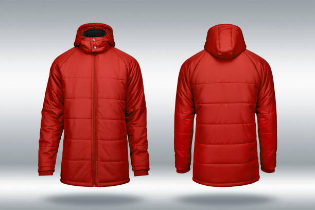 istock Fashion winter red jacket, on gray background. 902786406