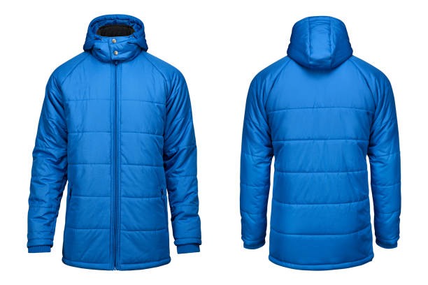 Fashion winter blue jacket,  clipping path isolated white background. stock photo