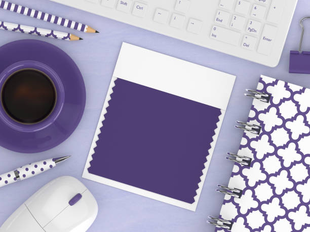 istock 3d render of workspace with ultra violet swatch card 902787386
