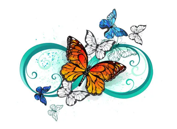 Vector illustration of Infinity with an orange butterfly