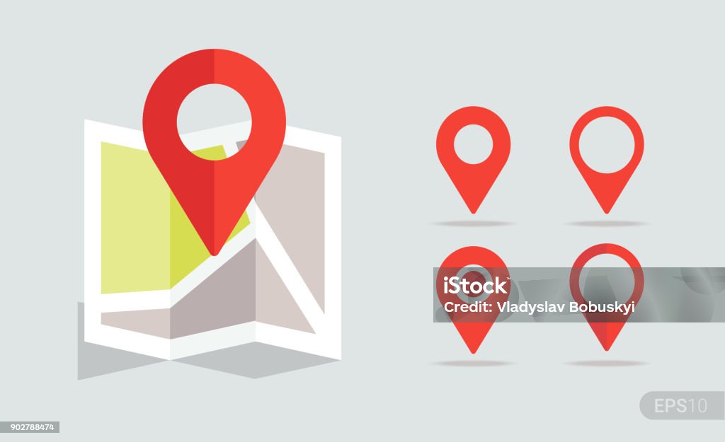 New Flat design location map with red pin, label, marker. Vector EPS 10. Map stock vector