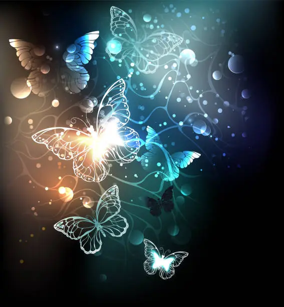 Vector illustration of Bright night butterflies