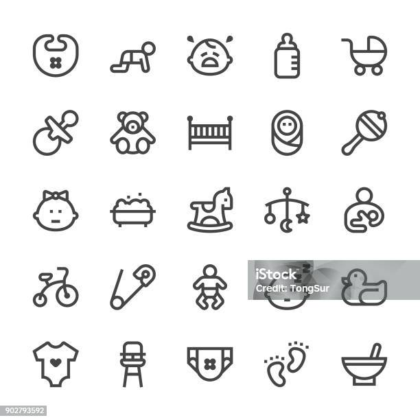 Baby Icons Mediumx Line Stock Illustration - Download Image Now - New Life, Icon Symbol, Baby Bottle