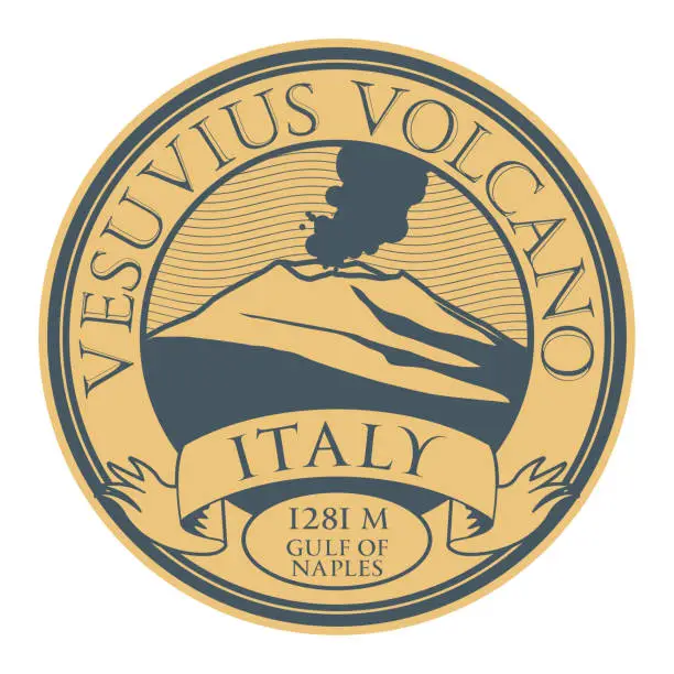 Vector illustration of Stamp with words Vesuvius Volcano, Italy