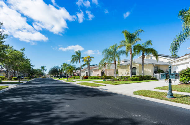ヤシの木、南フロリダのゲート コミュニティ住宅 - florida naples florida house residential structure ストックフォトと画像