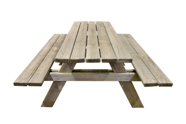 istock wooden table with benches isolated on white background 902804246
