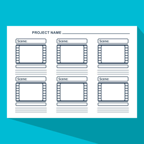 Storyboard template in form of a film Storyboard template in form of a film. Scenario for media production. Flat vector cartoon illustration. Objects isolated on a white background. storyboard template stock illustrations