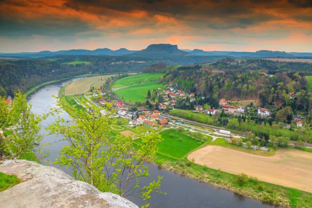 istock Wonderful spring panorama with Elbe river, Bastei, Saxon Switzerland, Germany 902811702