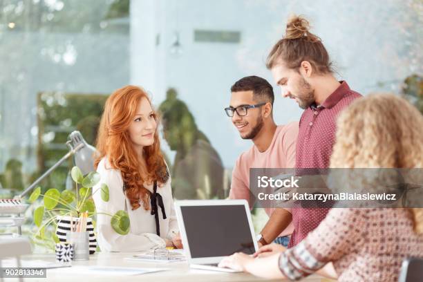 Workers At Advertising Agency Stock Photo - Download Image Now - Real Estate Office, Travel Agency, Marketing