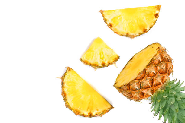 istock Sliced pineapple isolated on white background with copy space for your text. Top view 902816184