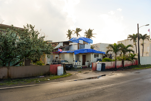Hurricane Maria aftermath in Puerto Rico. Storm damaged home in Barceloneta, Puerto Rico