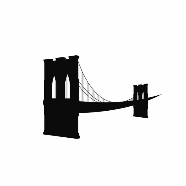 ilustraciones, imágenes clip art, dibujos animados e iconos de stock de silueta del puente de brooklyn. icono de puente de brooklyn negro aislado sobre fondo blanco. símbolo de nueva york - brooklyn bridge