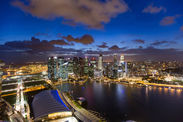 istock lights of Singapore downtown at evening 902831676