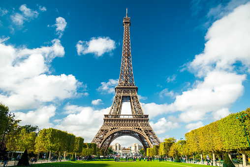 The iconic Eiffel Tower in Paris, France.