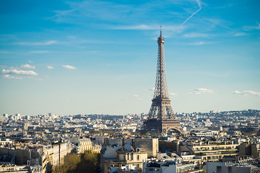 The iconic Eiffel Tower in Paris, France.