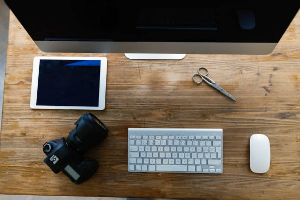istock Picture of office desk with tablet computer and other accessories 902835864