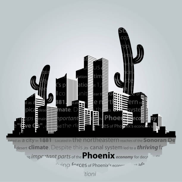 feniks wektorowy pejzaż miejski. - phoenix arizona skyline desert stock illustrations