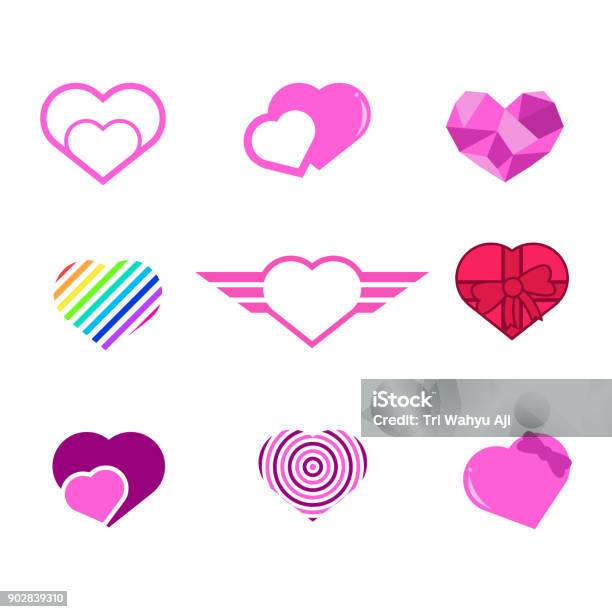 Berbagai Bentuk Hati Cinta Vektor Ilustrasi Set Grafis Ilustrasi Stok