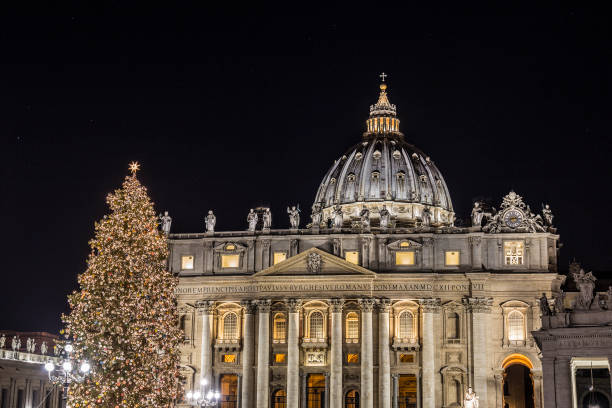 Christmas at St Peter's Basilica with starry sky (Rome, Italy)