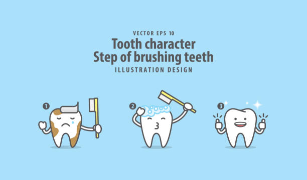 stockillustraties, clipart, cartoons en iconen met tooth teken stap van het borstelen tanden illustratie vector op blauwe achtergrond. tandheelkundige concept. - orthodontist illustraties