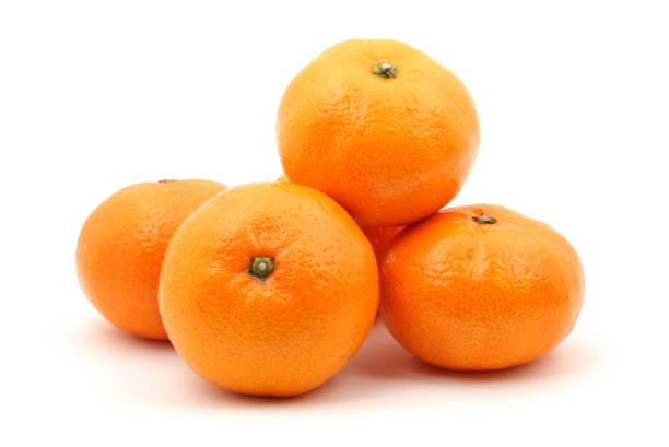 fresh tangerines   isolated   on the white  background - tangerina imagens e fotografias de stock