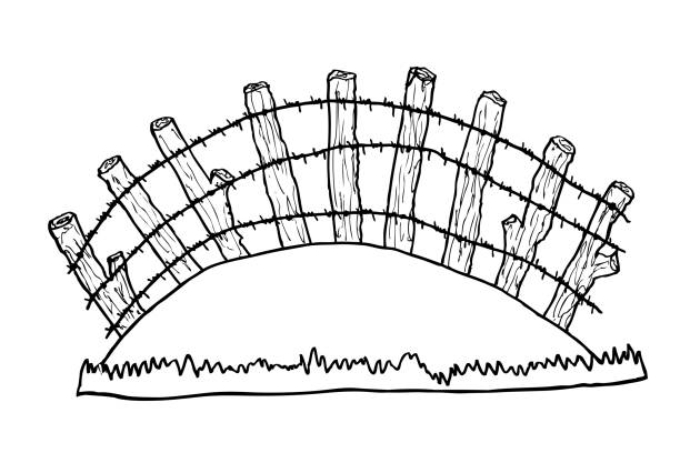 나무 게이트의 손 그리기 스케치 - paling stock illustrations