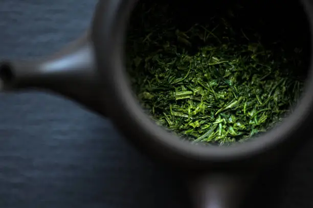 Japanese sencha, green tea, in a Tokoname kyusu teapot.