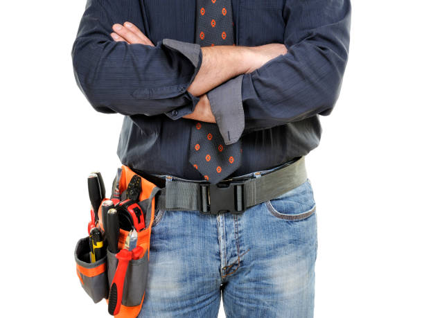 istock Close-up of an elegant electrician technician isolated on white background. 902855998