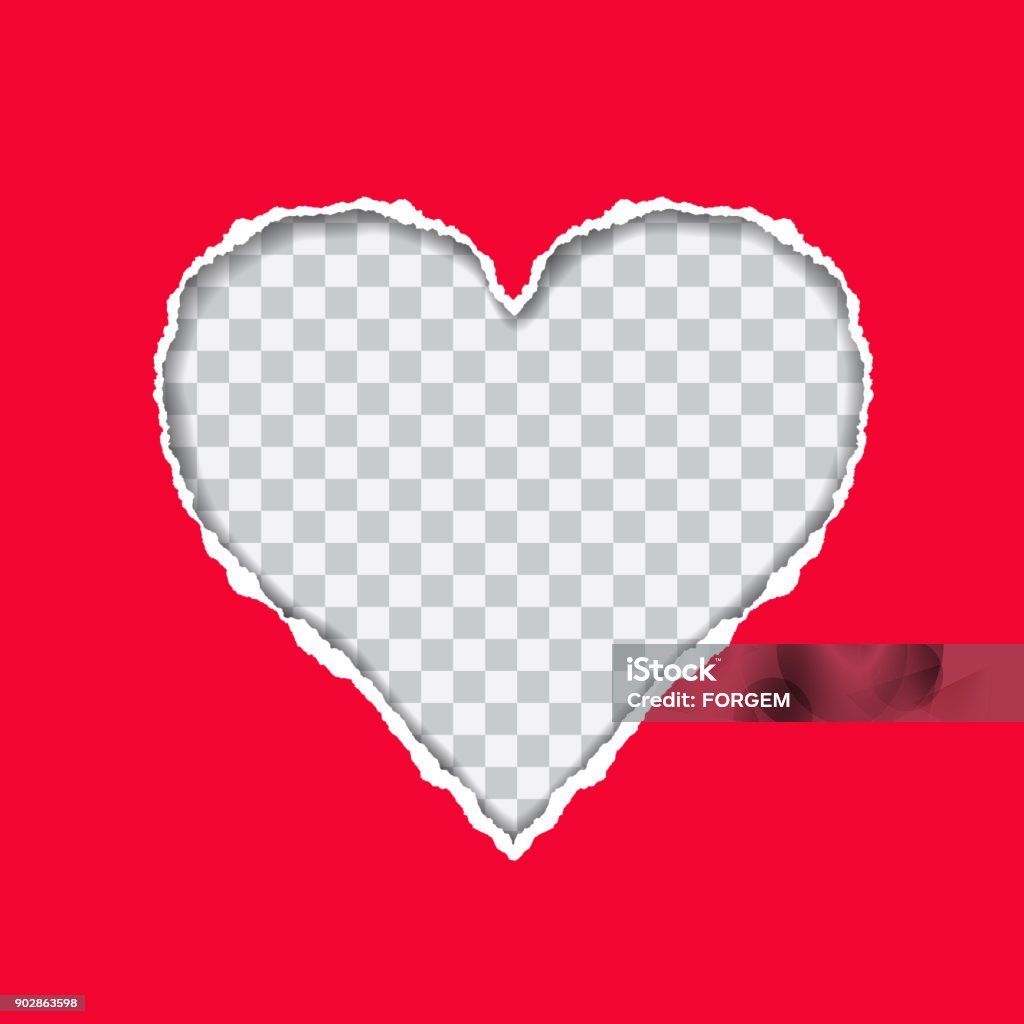 Hin-und hergerissen rotes Papier mit einer herzförmigen auf transparenten Hintergrund, geeignet als eine Grußkarte - Vektor - Lizenzfrei Herzform Vektorgrafik