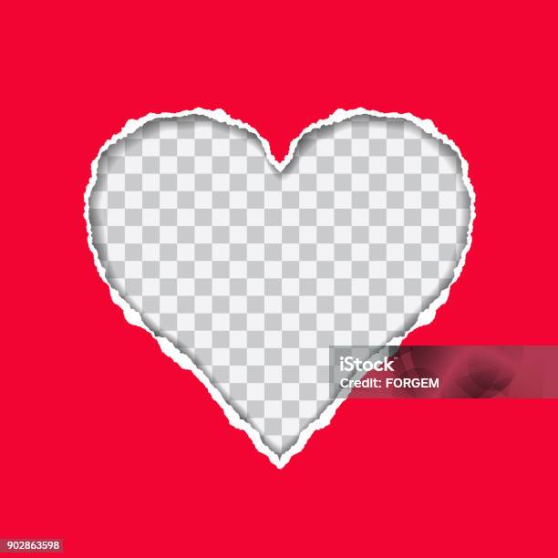Vetores de Rasgado Papel Vermelho Com Um Coraçãozinho Em Fundo Transparente Adequado Como Um Cartão De Saudação Vector e mais imagens de Símbolo do Coração