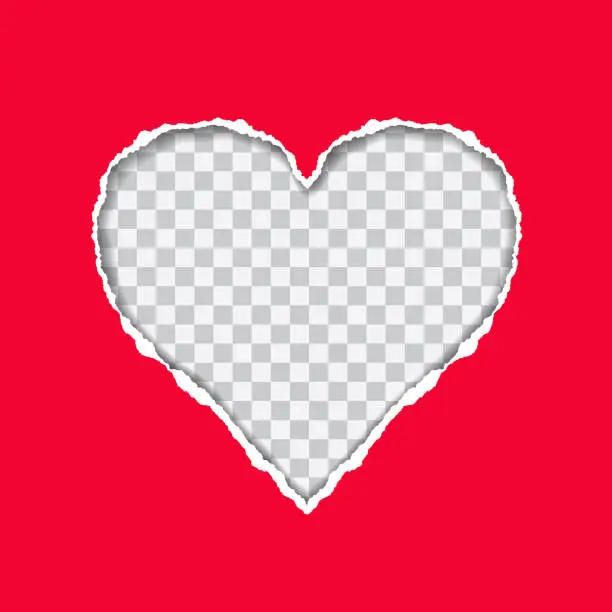 Vector illustration of Torn red paper with a heart-shaped on transparent background, suitable as a greeting card - vector