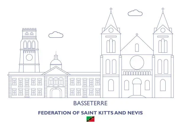 Vector illustration of Basseterre Linear City Skyline, Federation of Saint Kitts and Nevis
