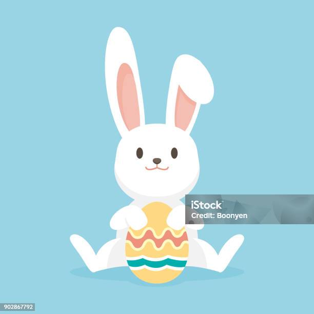 Cute Rabbit With Easter Eggs Happy Easter Bunny Vector Illustration Stock Illustration - Download Image Now