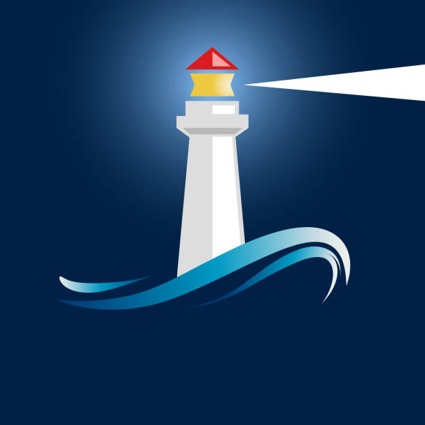 ilustrações, clipart, desenhos animados e ícones de farol de sinal vector - lighthouse beacon sailing storm