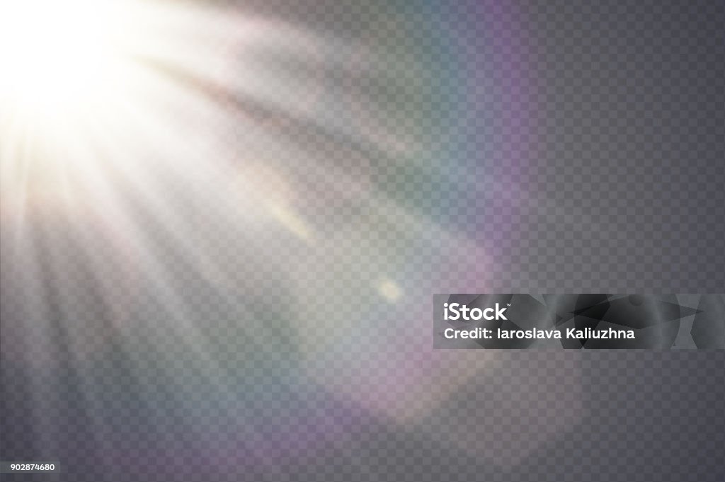 ベクトル透明日光特別なレンズ フレア。斜めの太陽光の半透明効果デザインを抽象化します。孤立した透明な背景。輝きの装飾要素。スター バースト光線とスポット ライト - 太陽の光のロイヤリティフリーベクトルアート