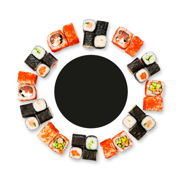 istock Set of sushi, maki and rolls isolated on white background 902875396