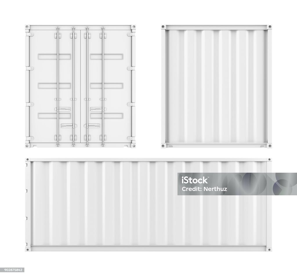 White Cargo Container Isolated White Cargo Container isolated on white background. 3D render Cargo Container Stock Photo