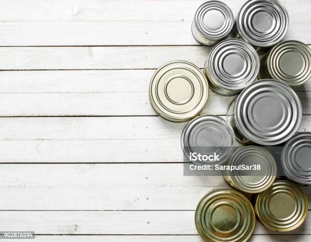 Tin Cans With Food Stock Photo - Download Image Now - Canned Food, Can, Food