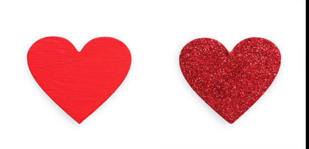 Red felt, glitter hearts isolated on white background, valentine day Red felt, glitter handmade hearts isolated on white background. Valentine day mockup. Lovers holiday symbols felt heart shape small red stock pictures, royalty-free photos & images