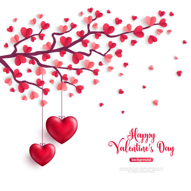 valentine-baum mit herzförmigen blättern - flower valentines day valentine card backgrounds stock-grafiken, -clipart, -cartoons und -symbole
