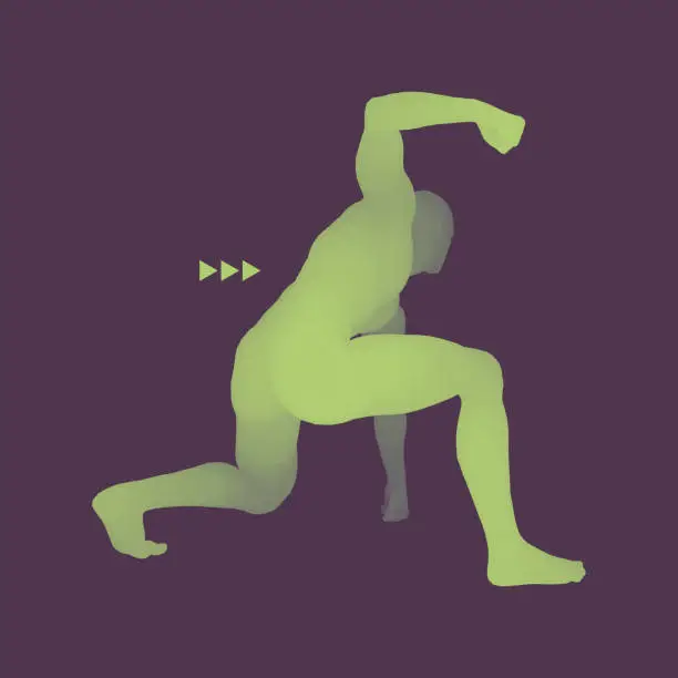 Vector illustration of Athlete at Starting Position Ready to Start a Race. Runner Ready for Sports Exercise. Human Body Модель. Sport Symbol. 3d Vector Illustration.