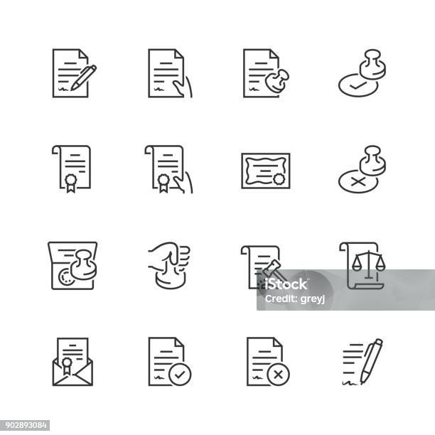 Vector Icon Set Of Legal Documents In Thin Line Style Stock Illustration - Download Image Now