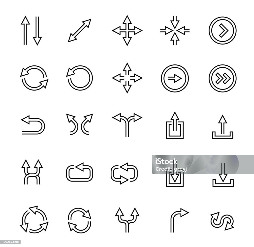 Outlined arrows vector icon set Icon Symbol stock vector