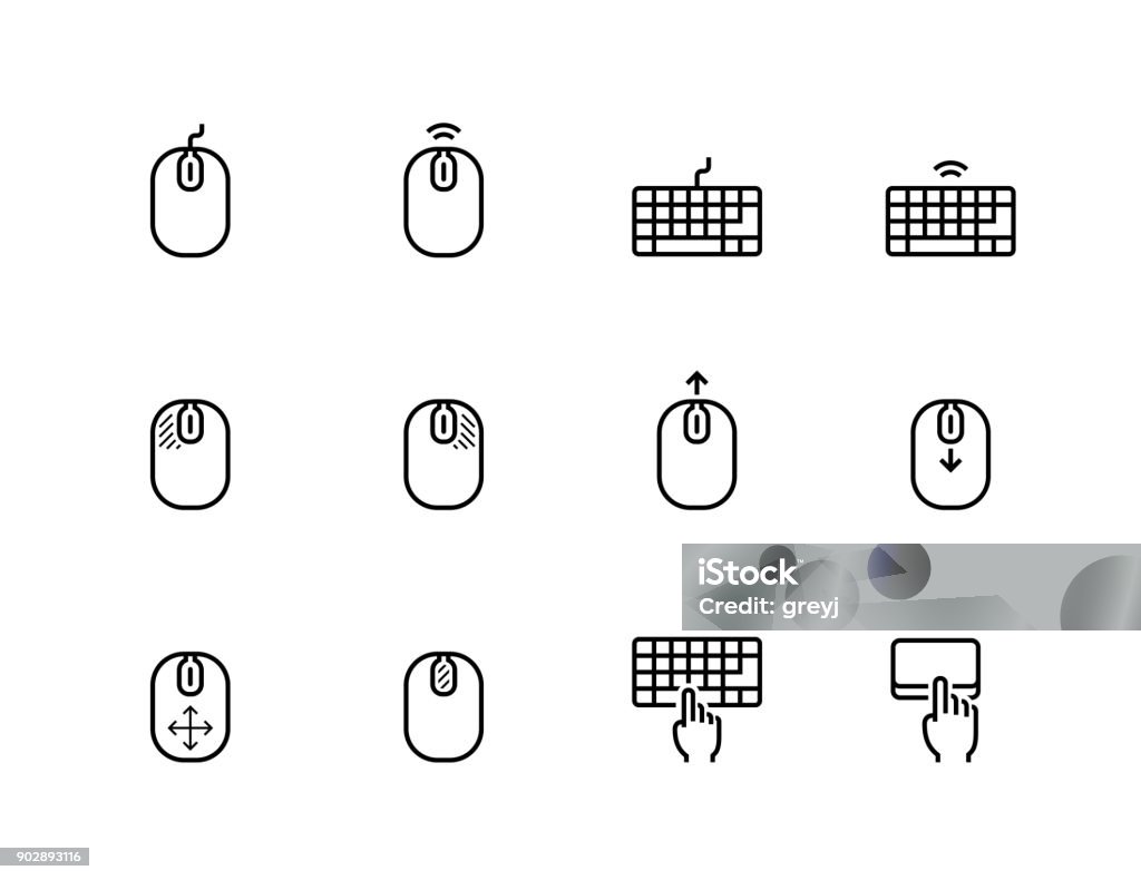 Computer mouse, its buttons indication and keyboard vector icon set in thin line style Computer Keyboard stock vector