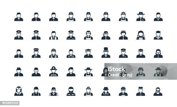 Profession And Work Avatars Vector Icon Set Stock Illustration - Download Image Now - Icon Symbol, Farmer, Army Soldier