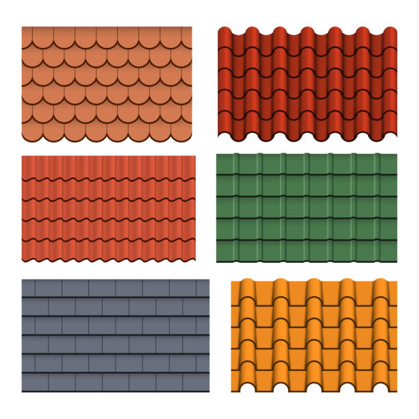 illustrations, cliparts, dessins animés et icônes de formes ou profils de tuiles de toit - spanish tiles