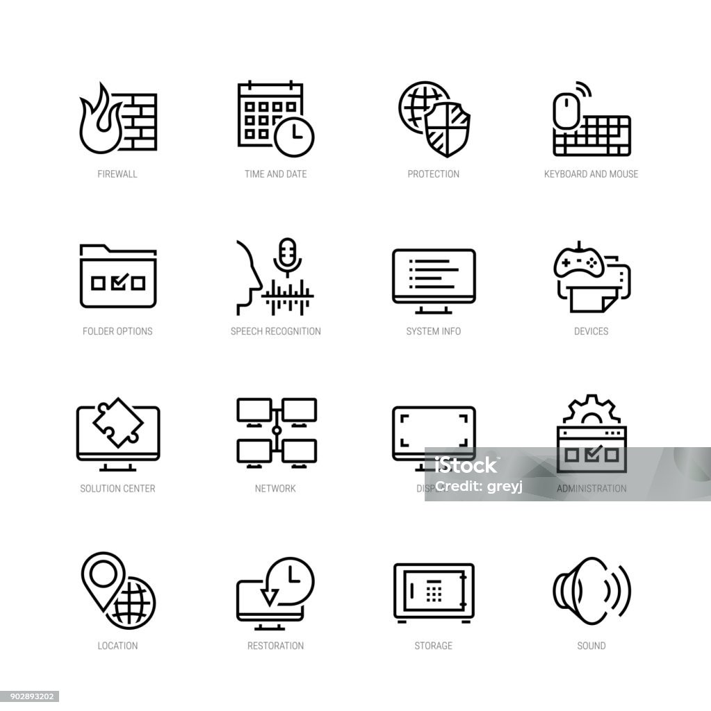 Sistema operativo herramientas vector icono en estilo de línea fina - arte vectorial de Ícono libre de derechos